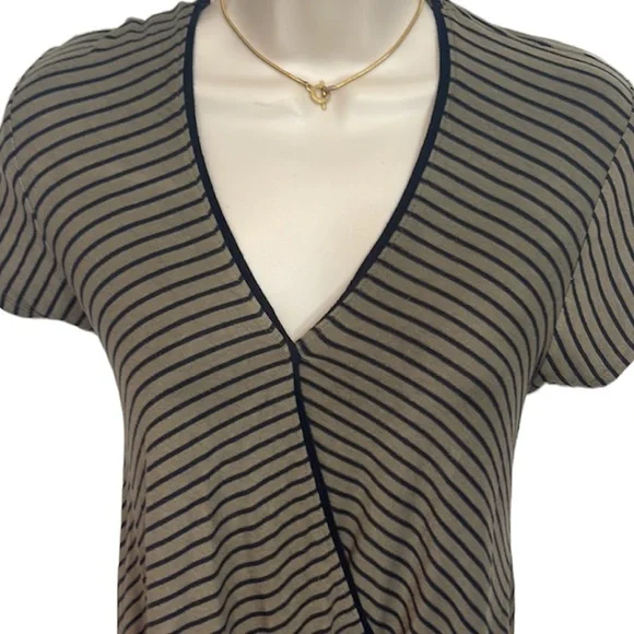 Anthro Maeve Leila Olive Green Striped Short Sleeve Top - Picture 4 of 6